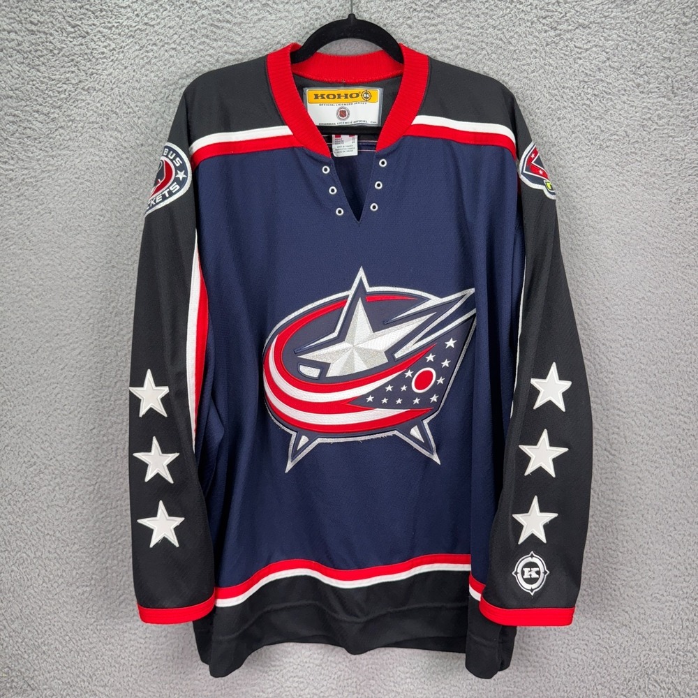 VTG Columbus Blue Jackets Jersey Mens XL Blue Red Koho Canada Made NHL Official